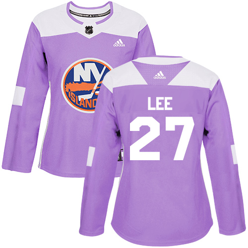 Adidas Islanders #27 Anders Lee Purple Authentic Fights Cancer Women's Stitched NHL Jersey - Click Image to Close